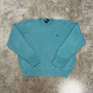 Vintage 90s Polo Ralph Lauren Teal Cotton Heavyweight Knit Sweater Size XL
